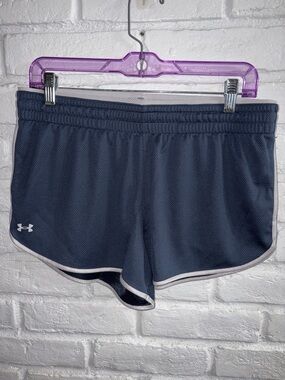 NWT Under Armour Women's Dark Gray/Blue Athletic Running Shorts with White Trim